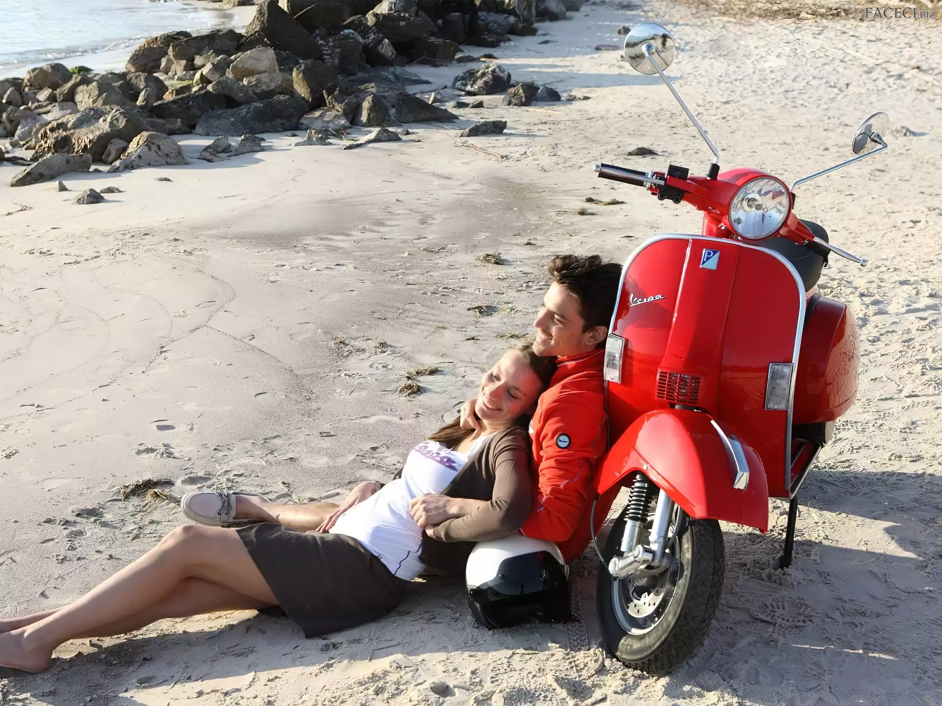 Skuter, Para, Morze, Kamienie, Czerwony, Plaża